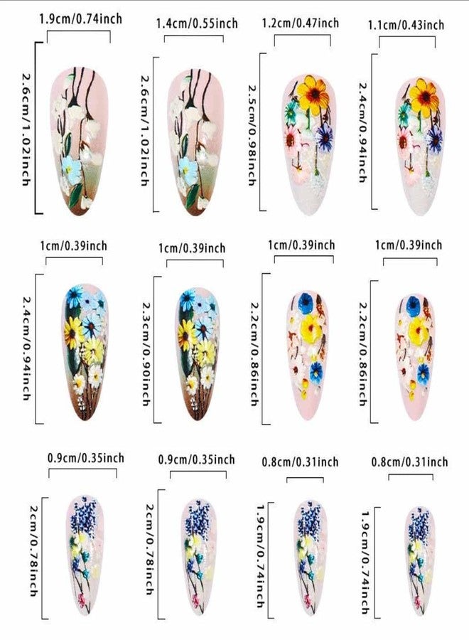 Foccna French Tip Press on Nails Almond Fake Nails False with Flower Designs Acrylic Artificial Nails Full Cover Nails Stick on Nails for Women Girls - Image 4